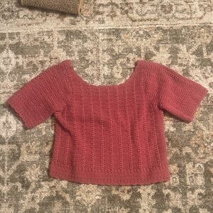 Sezane Pink Crochet Short Sleeve Sweater
